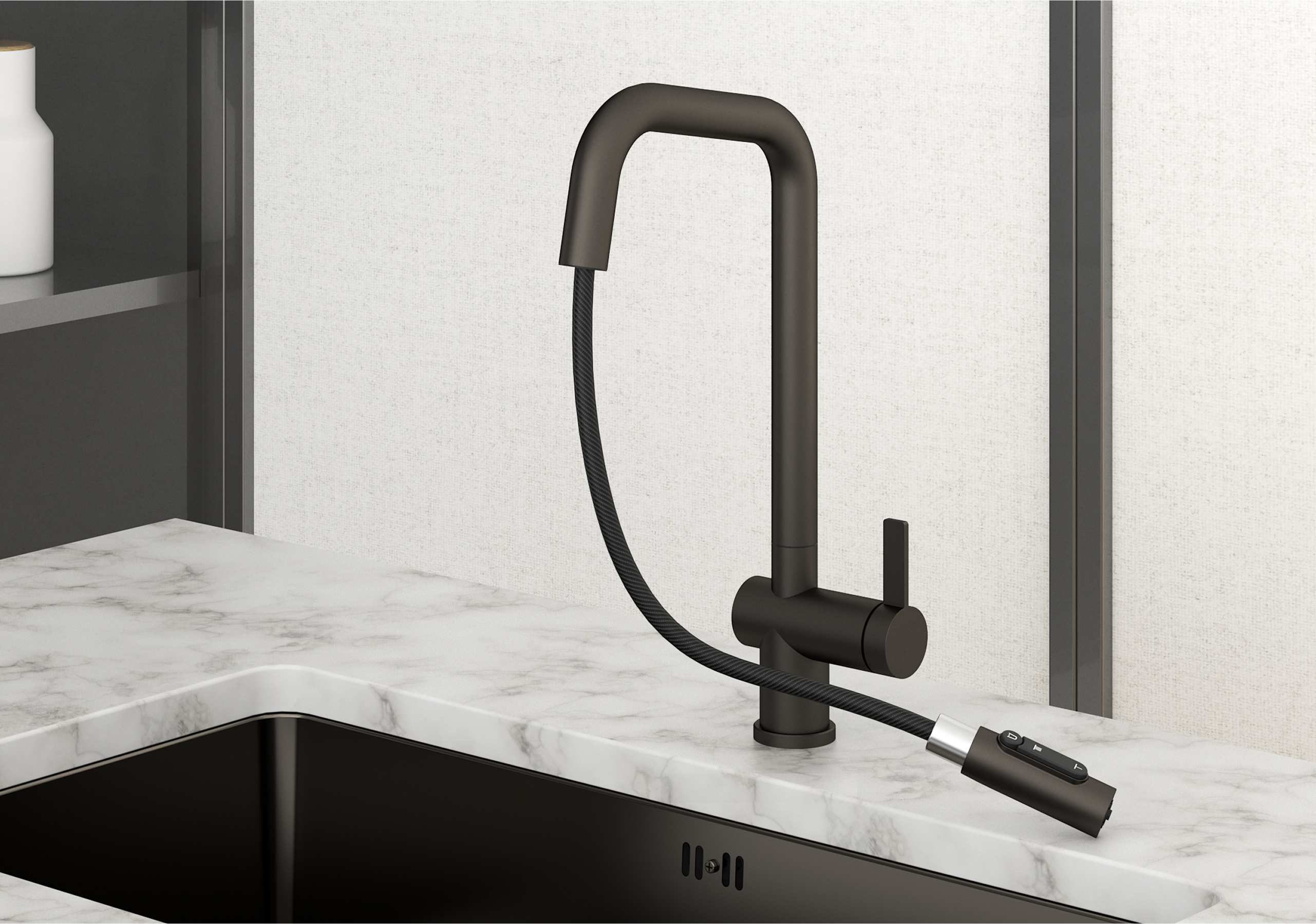 Смеситель для кухни Granula Kitchen Space 7273 графит матовый, подключение к фильтру, выдвижной излив, с душем